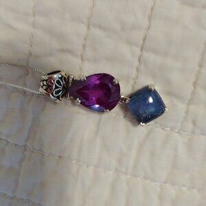 HAND CRAFTED NATURAL AMETHYST ANE BLUE SAPPIRE PENDANT 925 1.5" 20" SINGAPORE